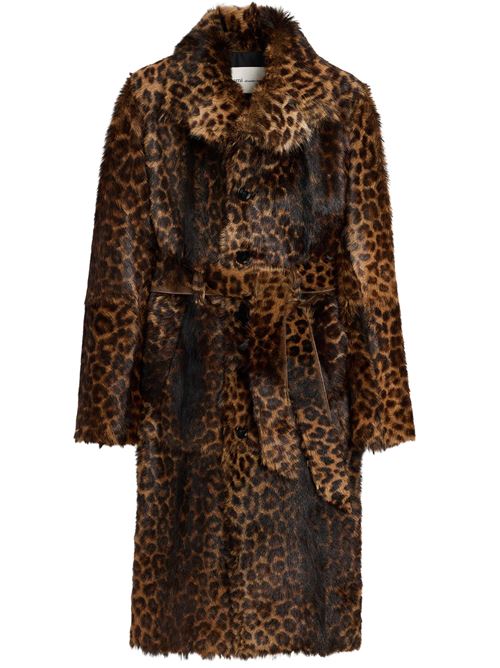 Cappotto con cintura in pelle di capra leopardata AMI PARIS | FCO485LH00732221